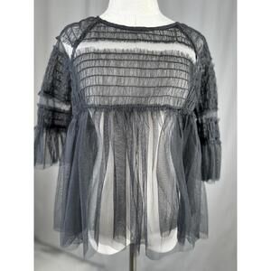 Women's Zara NWT Black Tulle Top SZ S Whimsigoth Babydoll DarkWitch Goth Vampire